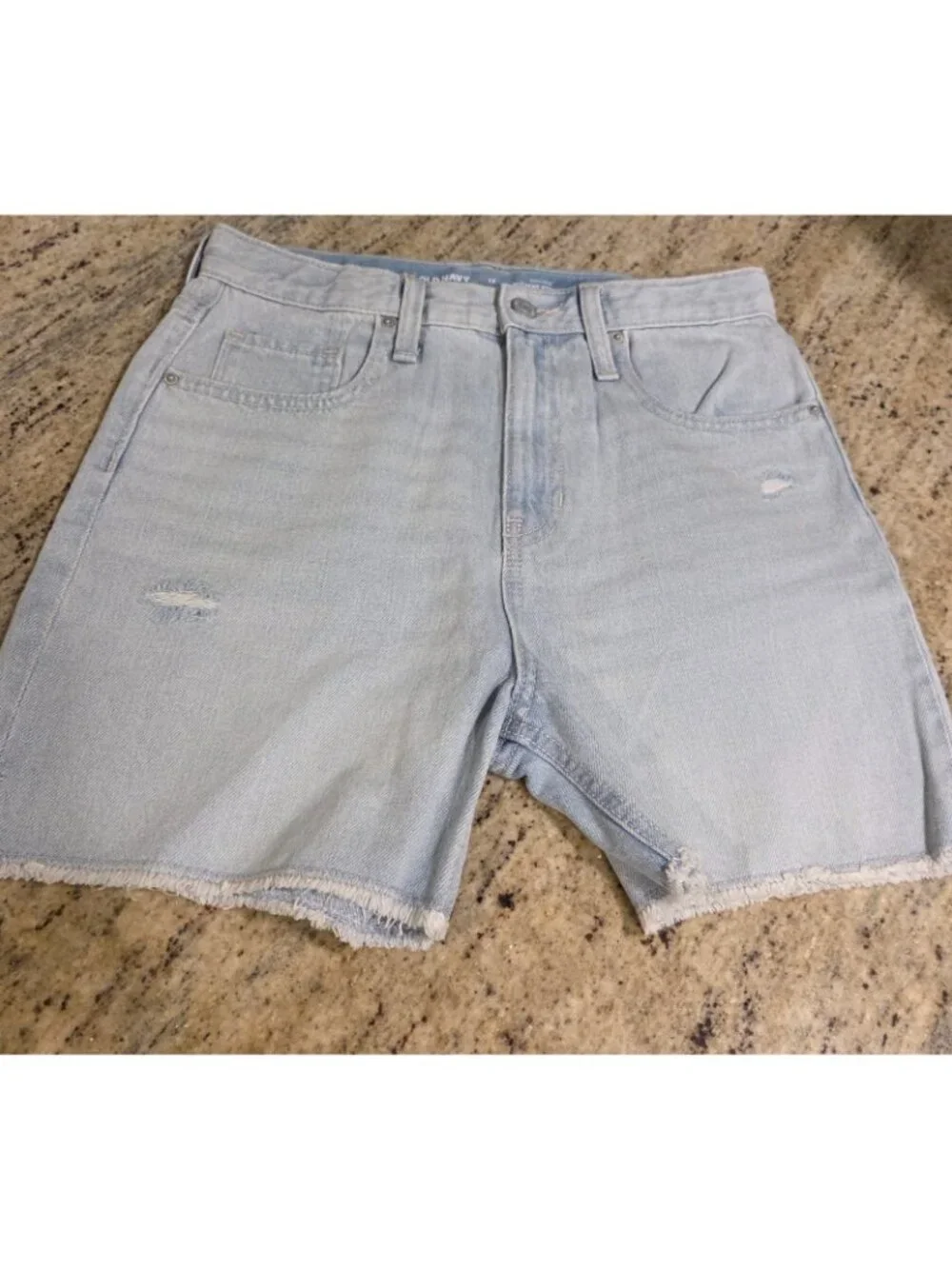 Old Navy Girls 12 Jean Shorts Slouchy Straight Cut Off Embroider Edgar Allen Po